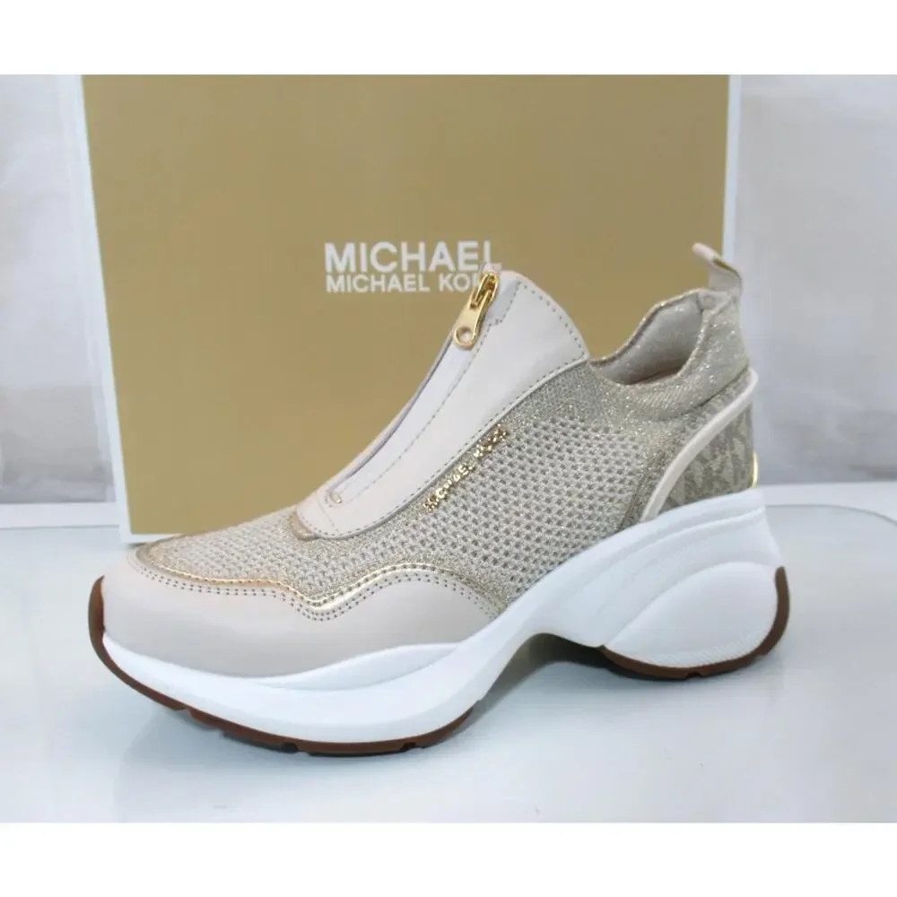 Michael Kors Zuma Slip On Trainer Sporty Wedge Sneakers Leather Pale Gold